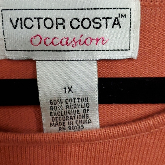 Victor Costa Vintage Plus Coral Beaded Sweater 1X Fall - Picture 3 of 7